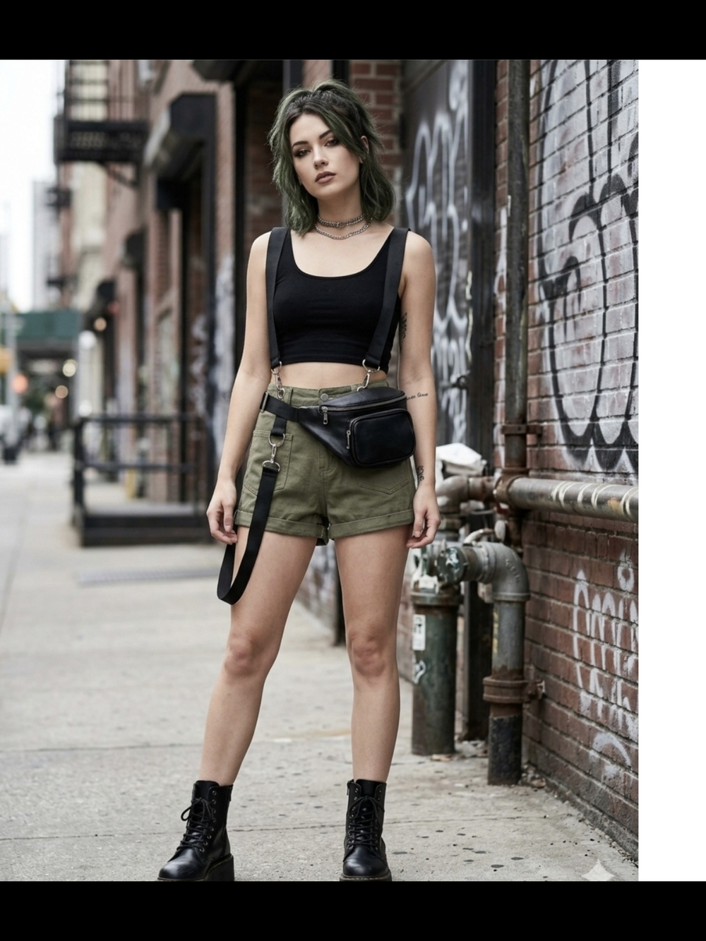 36‎ Point 5 Black Jumpsuit with Olive Utility Shor